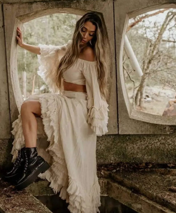 boho ruffle wedding dress Rustic Style Wedding Dress Boho Chiffon Beach Wedding Dress