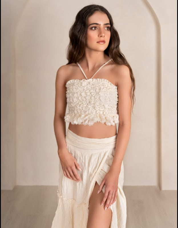 Sleeveless Texture Top & Layered Split Skirt