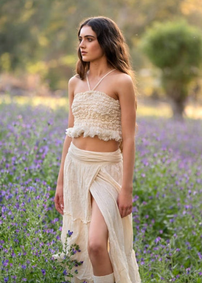 Sleeveless Texture Top & Layered Split Skirt
