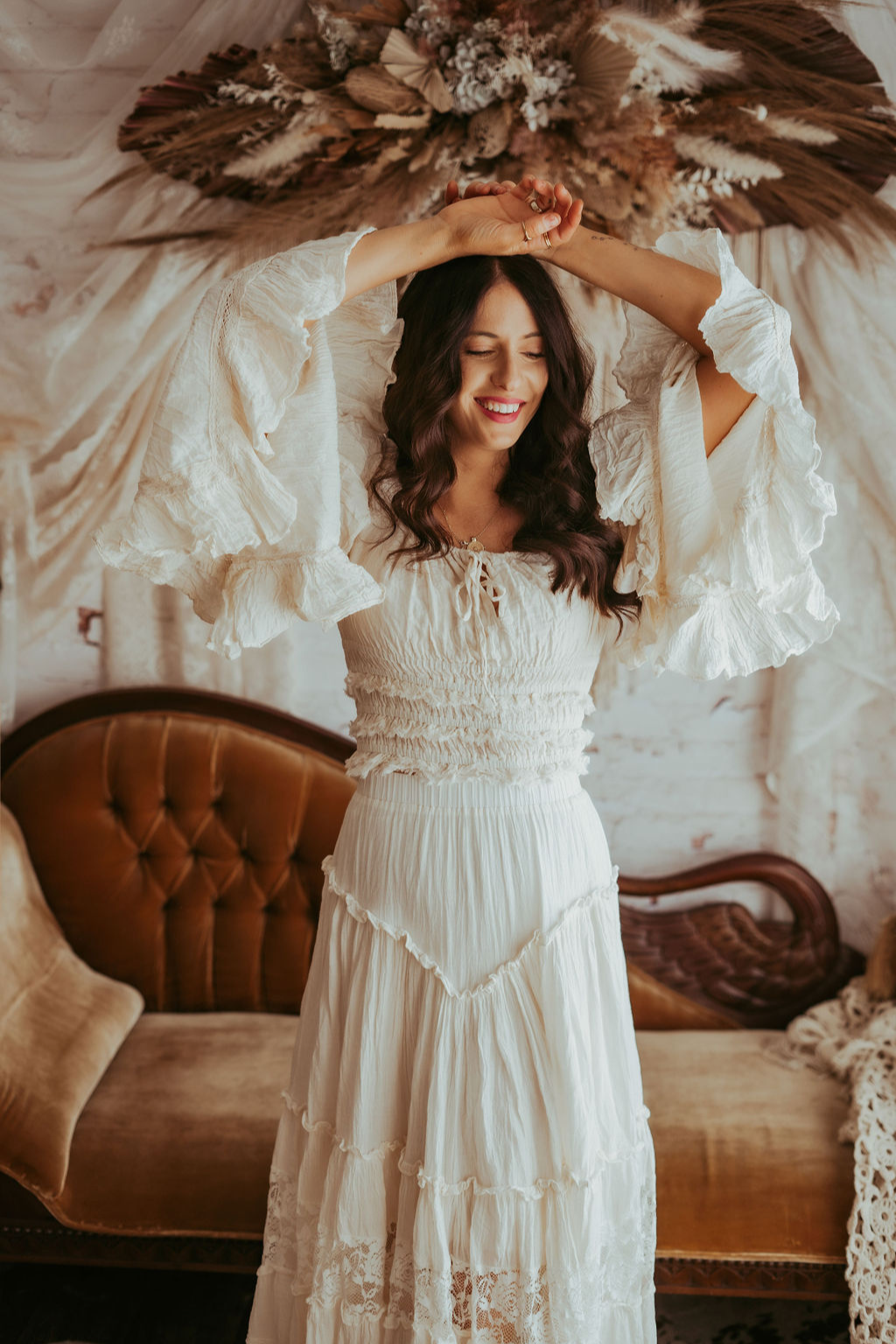 Long Sleeve Fringe Top & Vintage Lace Skirt