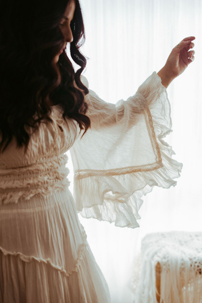 Long Sleeve Fringe Top & Vintage Lace Skirt