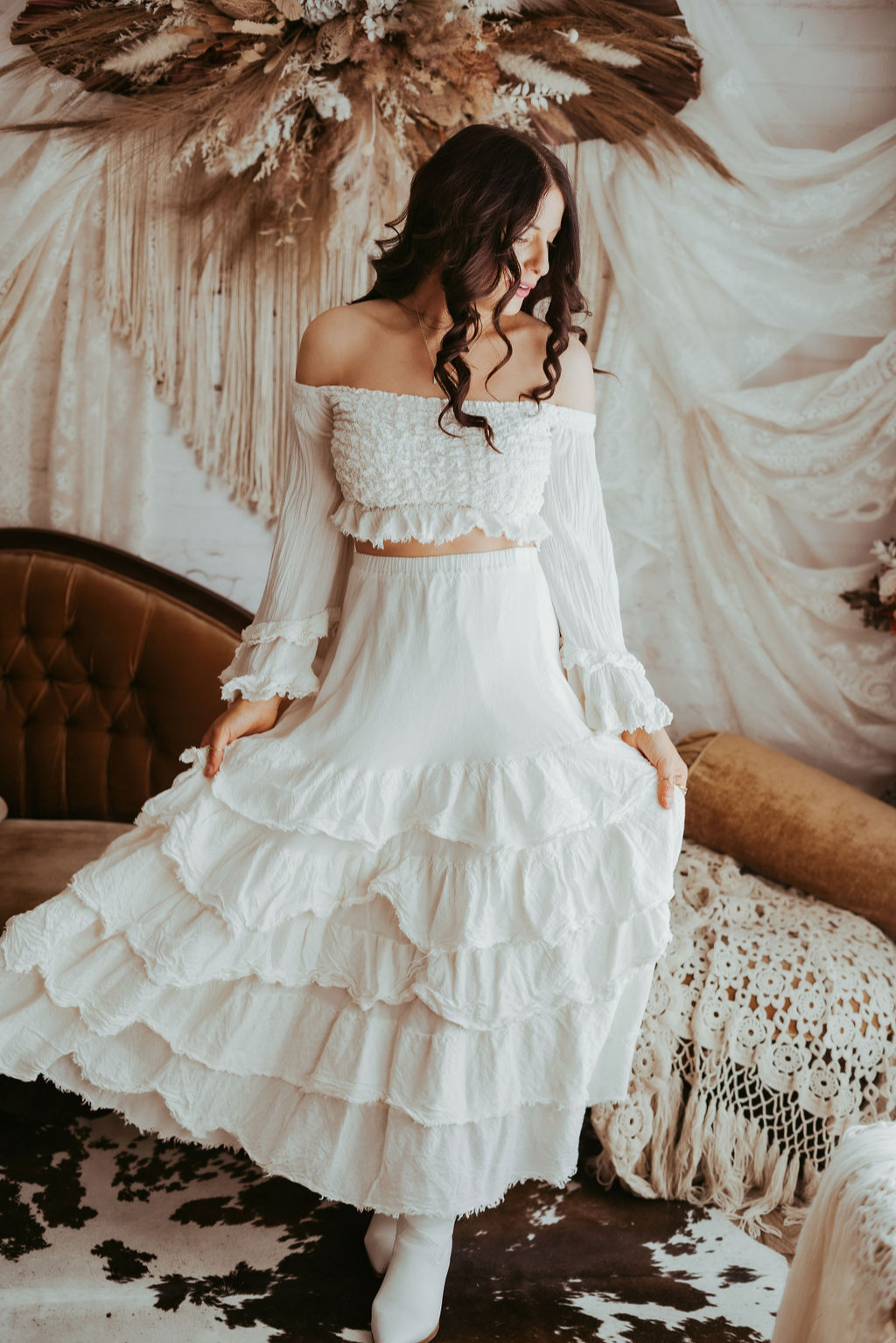 Textured Top & Ruffled Skirt