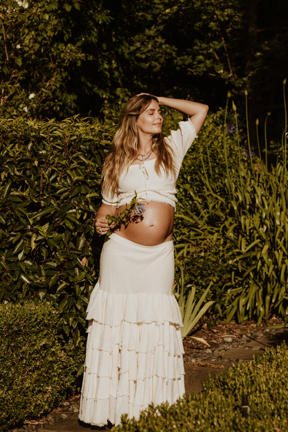 Short Sleeve Fringe Top & Ruffled Skirt