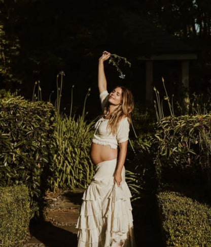 Short Sleeve Fringe Top & Ruffled Skirt