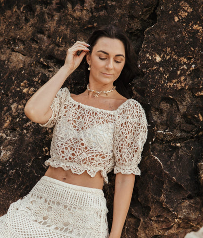 Crochet Short Sleeve Crop Top