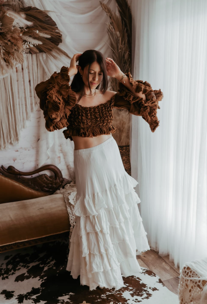 Coco Bronze Textured Top & Ivory Ruffled Skirt