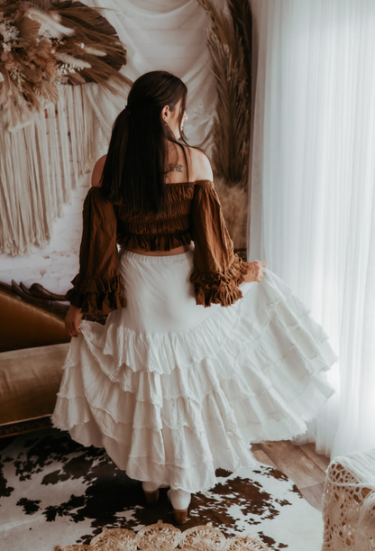 Coco Bronze Textured Top & Ivory Ruffled Skirt