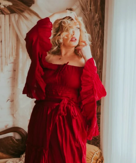 Long Sleeve Fringe Top Crimson