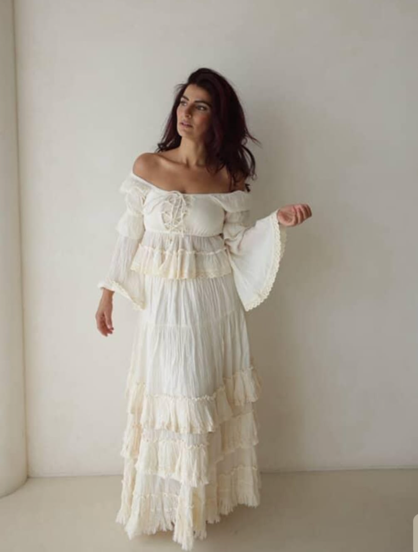 Retro Corset Top paired & Retro Fringe Skirt