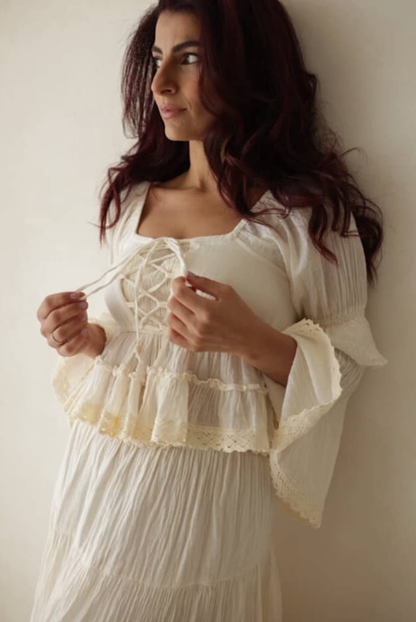 Retro Corset Top paired & Retro Fringe Skirt