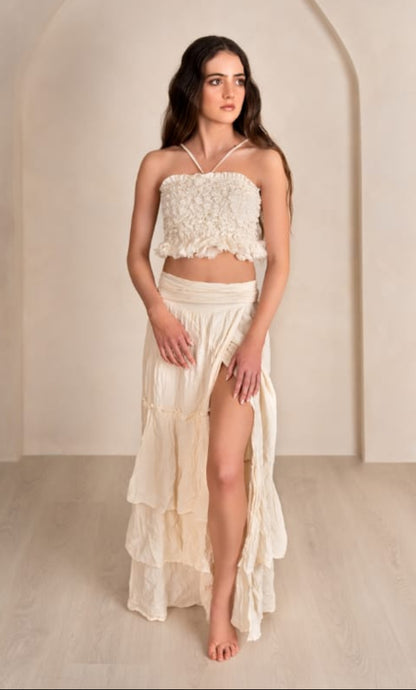 Sleeveless Texture Top & Layered Split Skirt